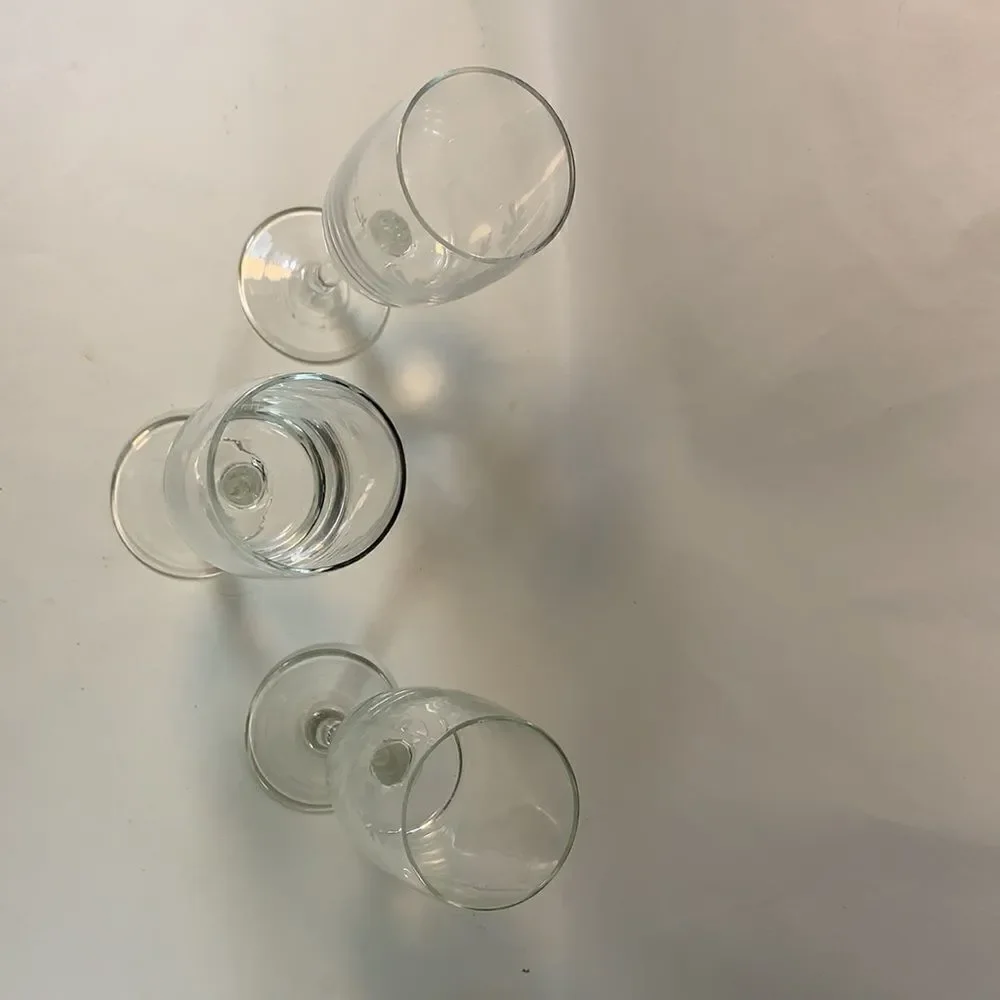 Set 3 Glass Stemware 6 Ounces White Flower Etching Vintage Bar Cocktail Dining